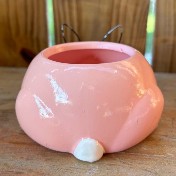 Vintage Rocket Farms Pink Bunny Ceramic Planter Trinket Dish - Picture 5 of 8